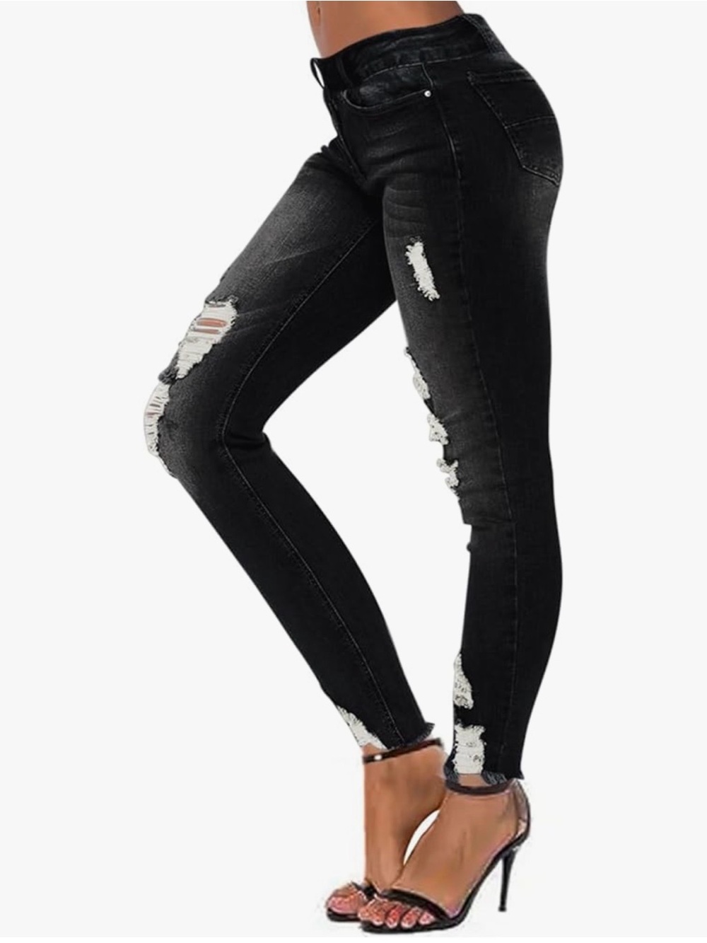 Butt Lifting Destroyed Mid-Rise Skinny Stretchy Jeans in Black Medium NWT